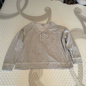 white birch Gray V-Neck Henley Pullover Sweater
